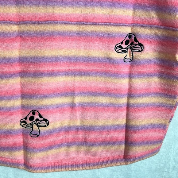 Spirit Jersey Psychedelic Pink Purple Ombre Mushroom Stripe Y2K 90s Knit Sweater - Picture 12 of 14